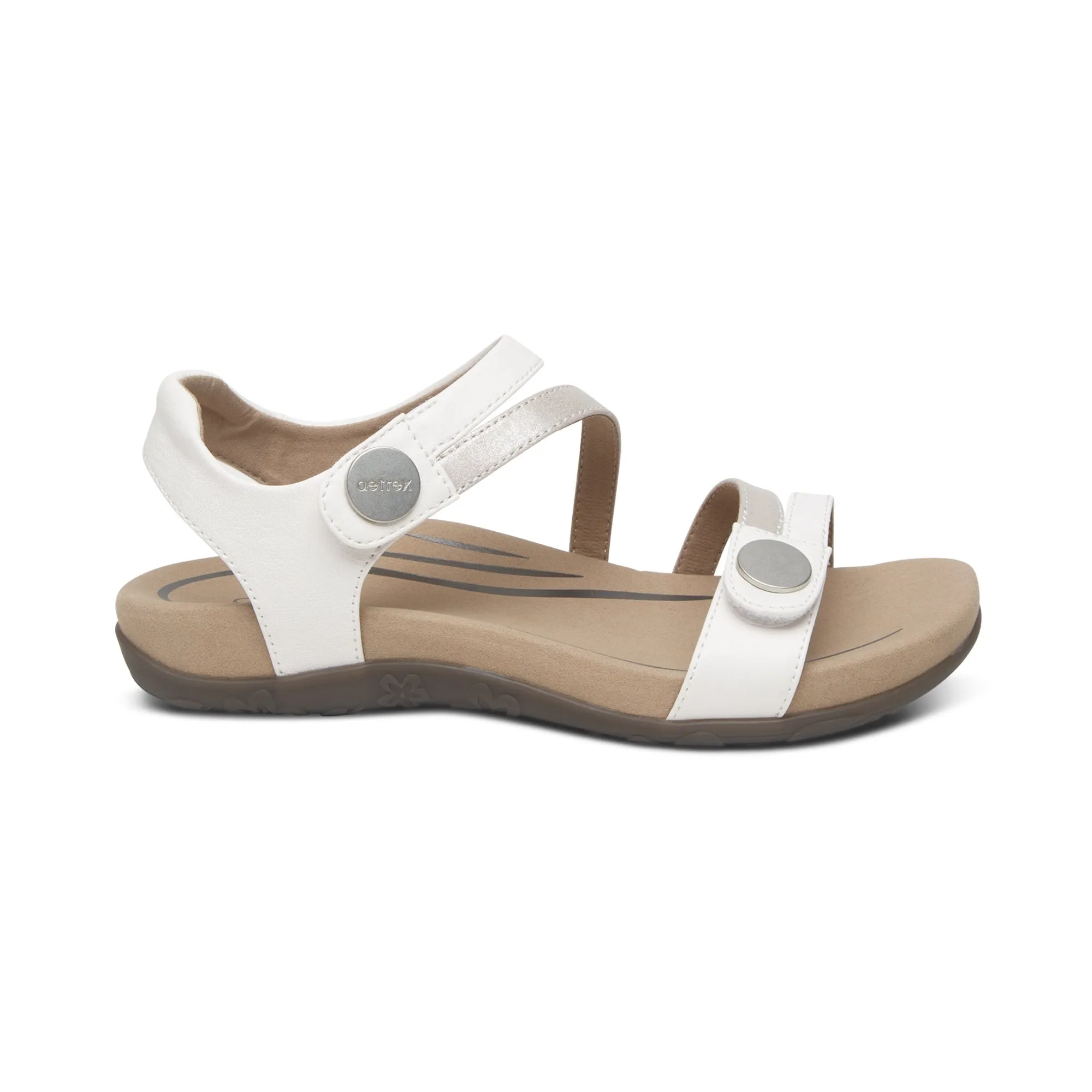 Aetrex Women's Jess Adjustable Quarter Strap Sandal White SE211