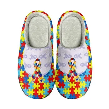 Autism Awareness Print on Demand Artwork Cozy Cotton House Slippers (Unisex)