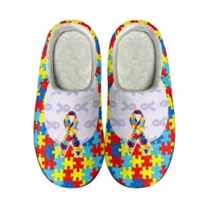 Autism Awareness Print on Demand Artwork Cozy Cotton House Slippers (Unisex)