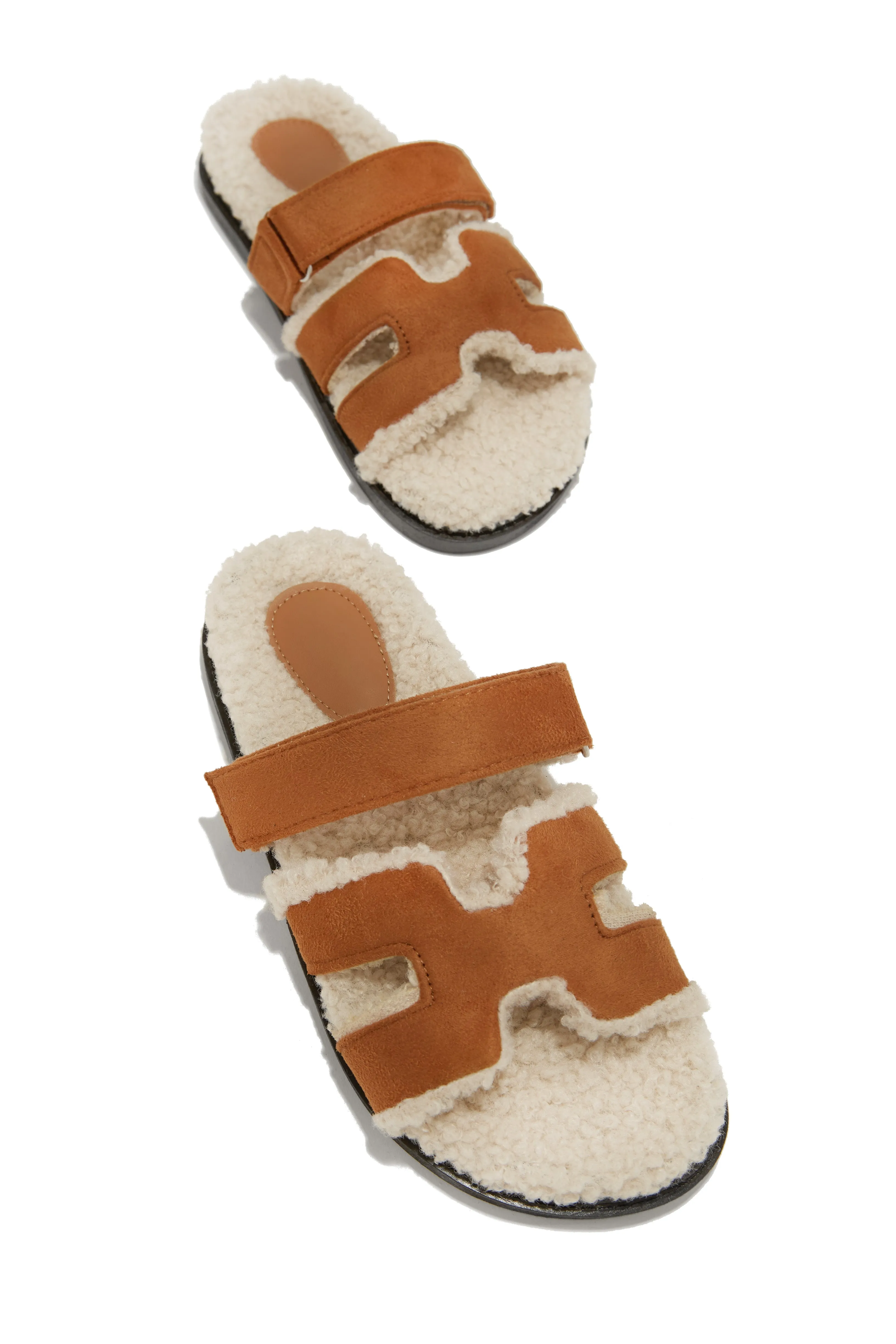 Bailey Faux Sherpa Slip On Sandals - Chestnut