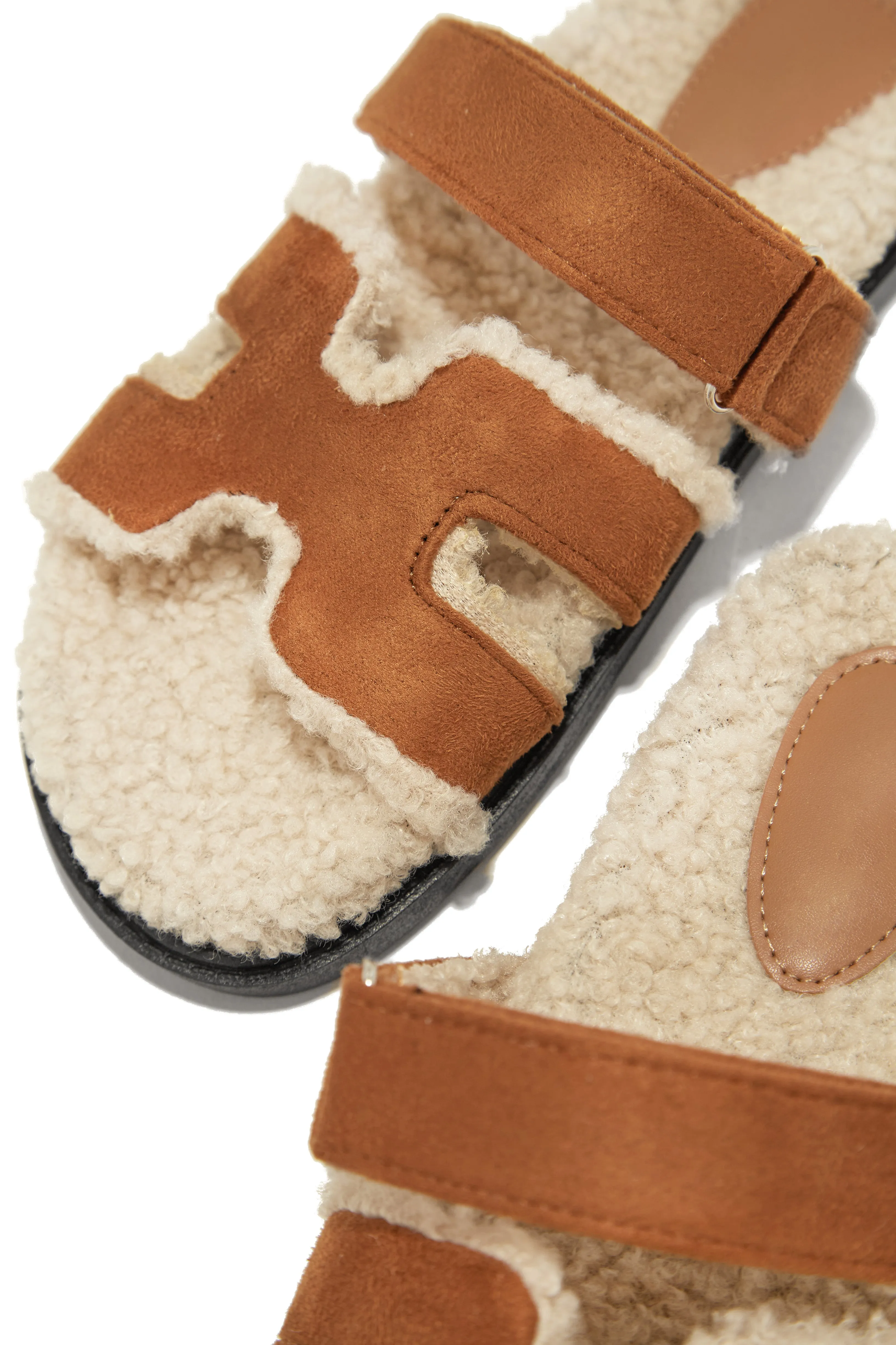 Bailey Faux Sherpa Slip On Sandals - Chestnut