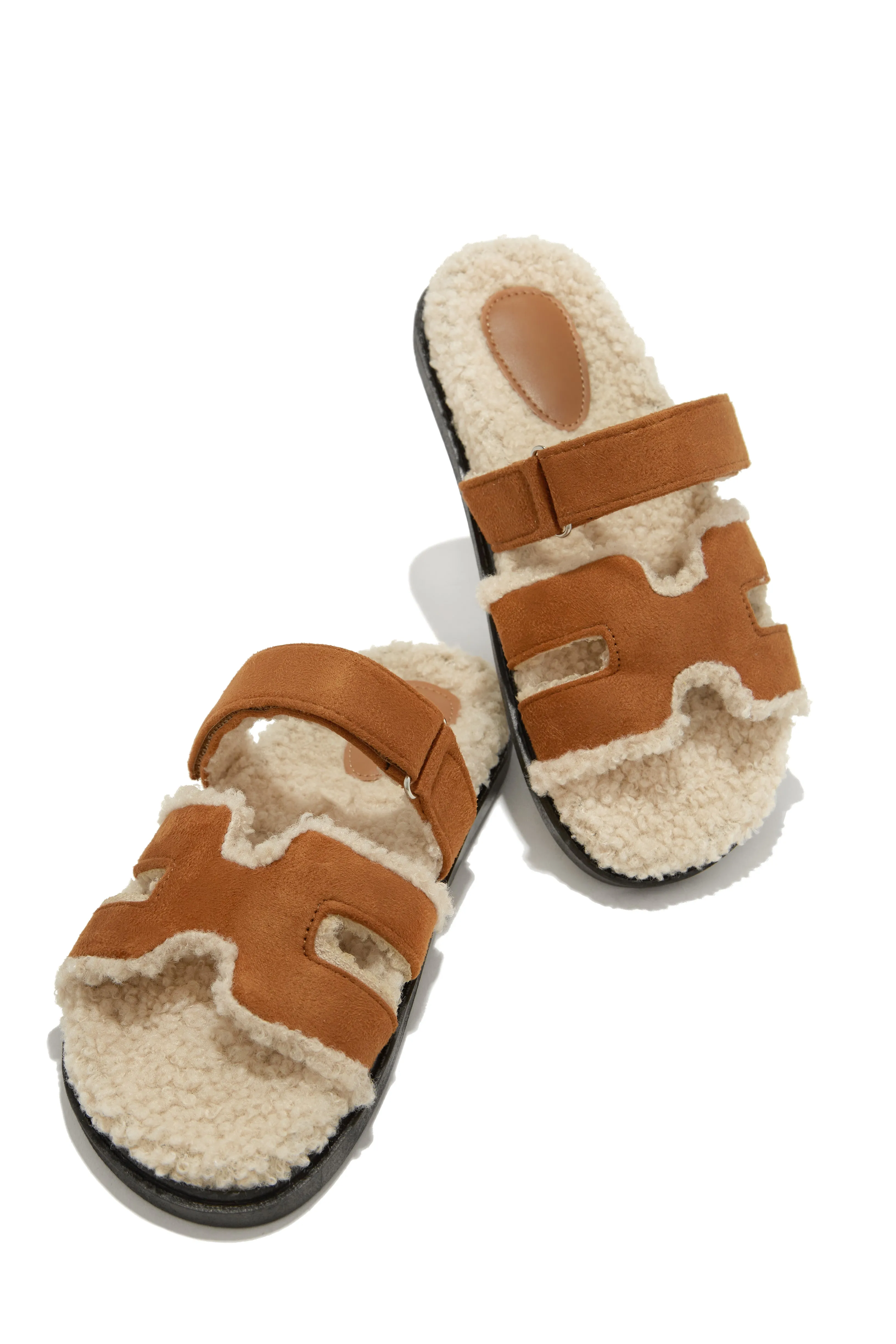 Bailey Faux Sherpa Slip On Sandals - Chestnut