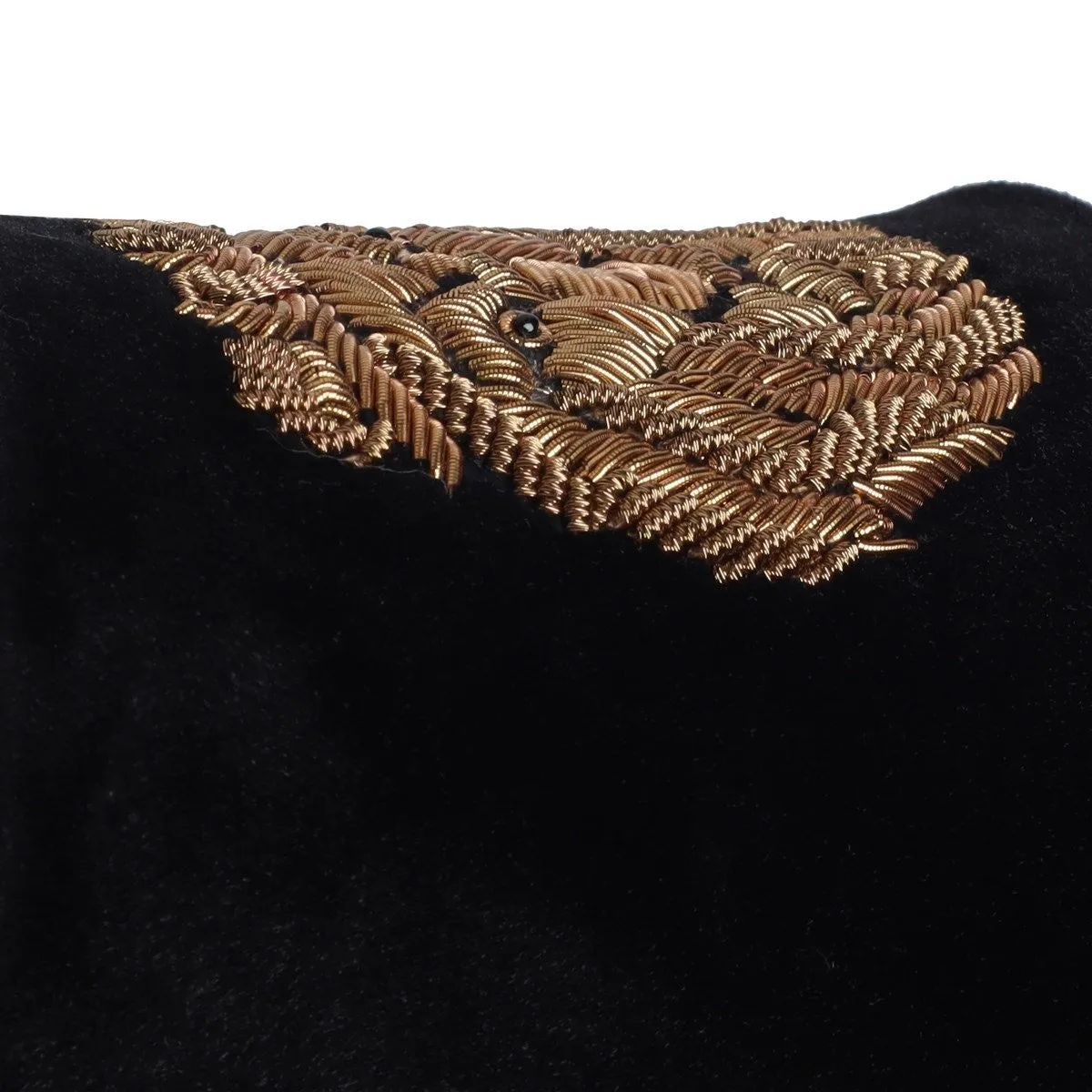Black Quilted Base Velvet Slide In Slippers with Lion Zardosi