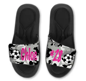 Custom Soccer Slides Sandals with Camp Background