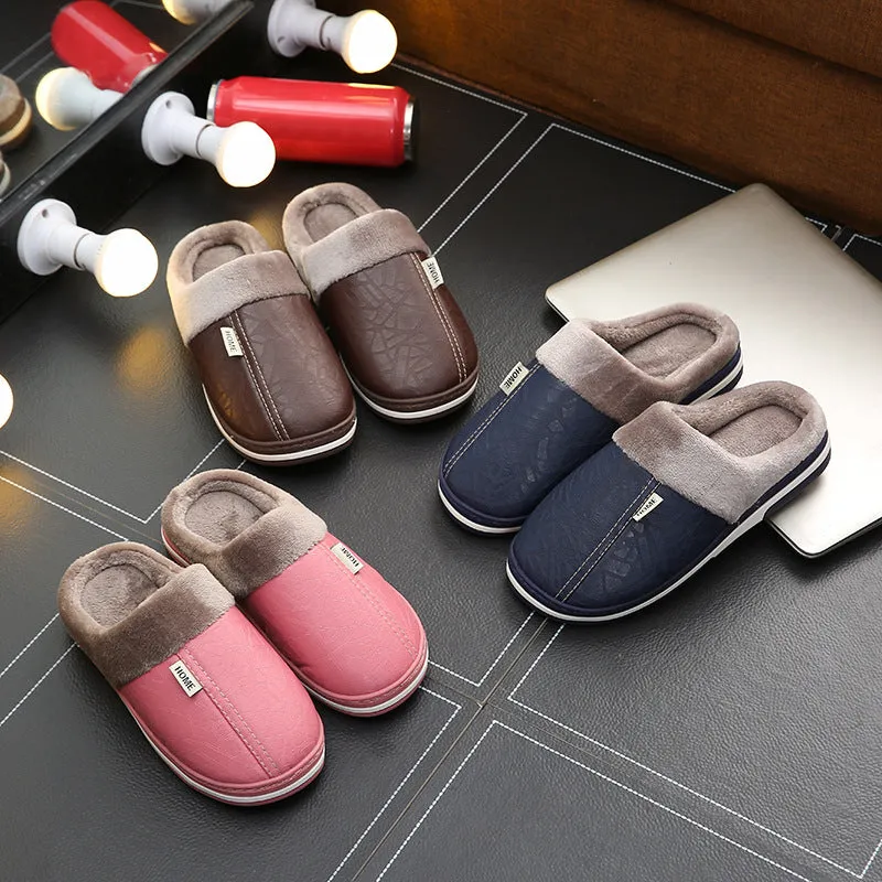 Cuzcare Fur Slippers For Men Comfy Cozy Leather Home Shoes