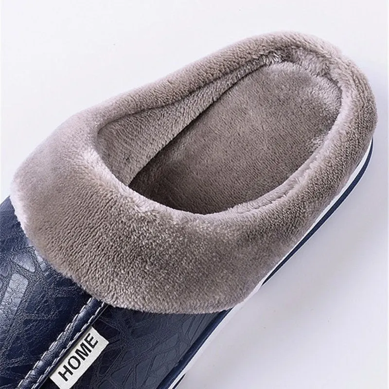 Cuzcare Fur Slippers For Men Comfy Cozy Leather Home Shoes