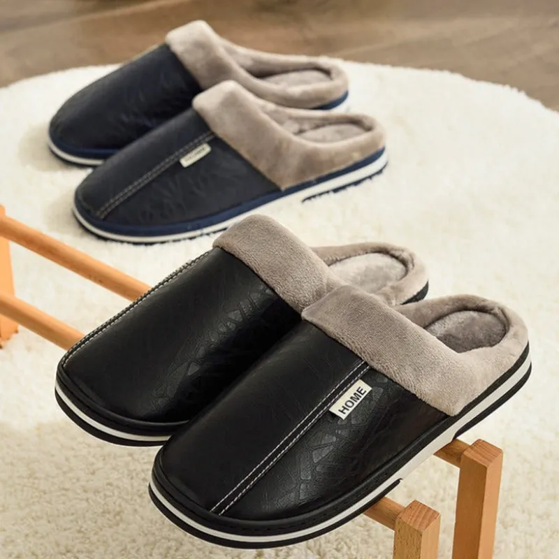 Cuzcare Fur Slippers For Men Comfy Cozy Leather Home Shoes