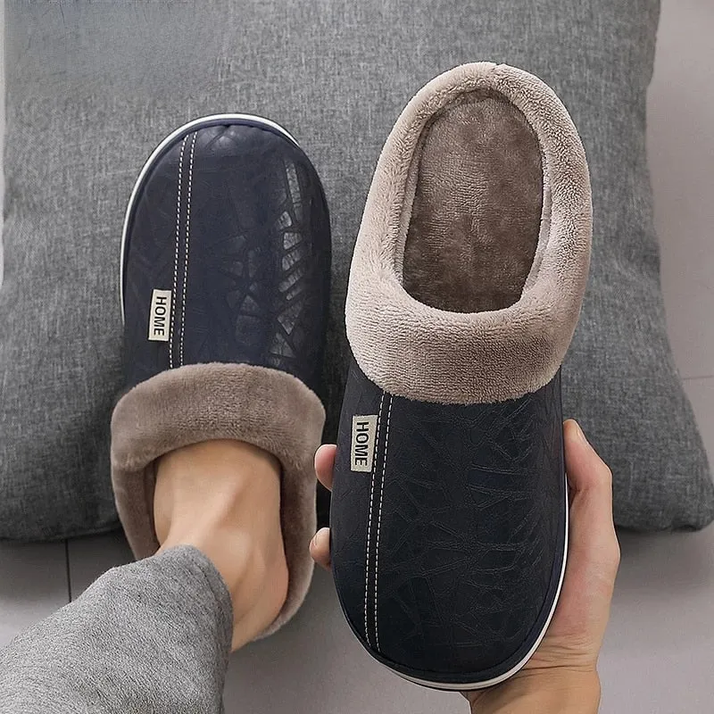 Cuzcare Fur Slippers For Men Comfy Cozy Leather Home Shoes