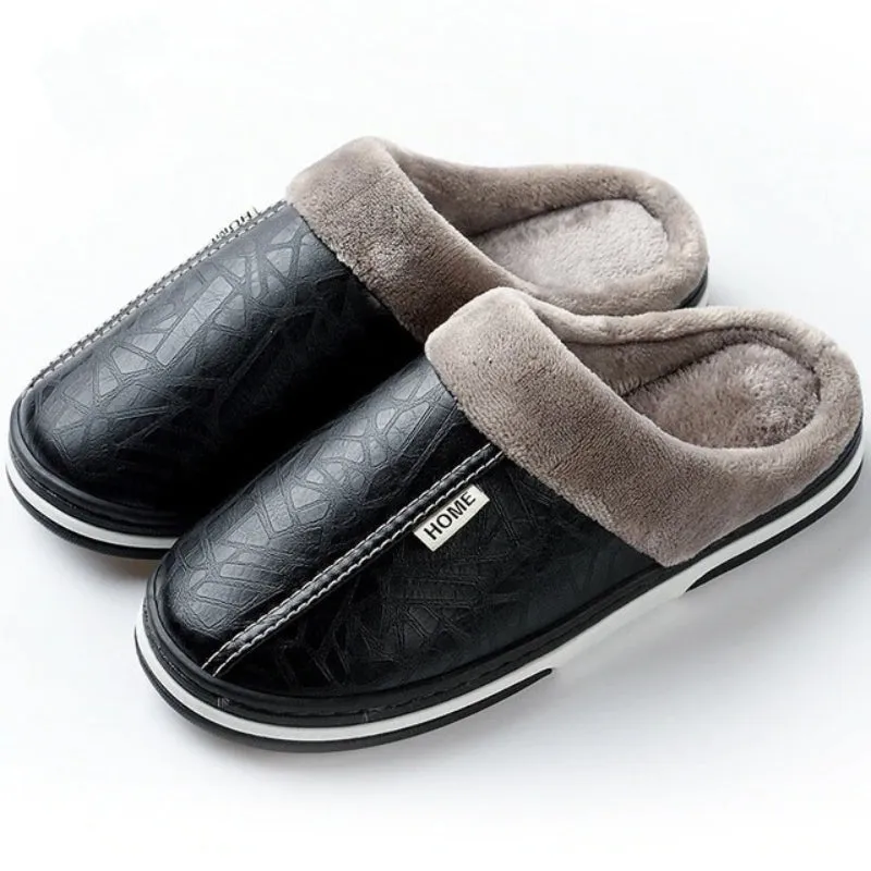 Cuzcare Fur Slippers For Men Comfy Cozy Leather Home Shoes