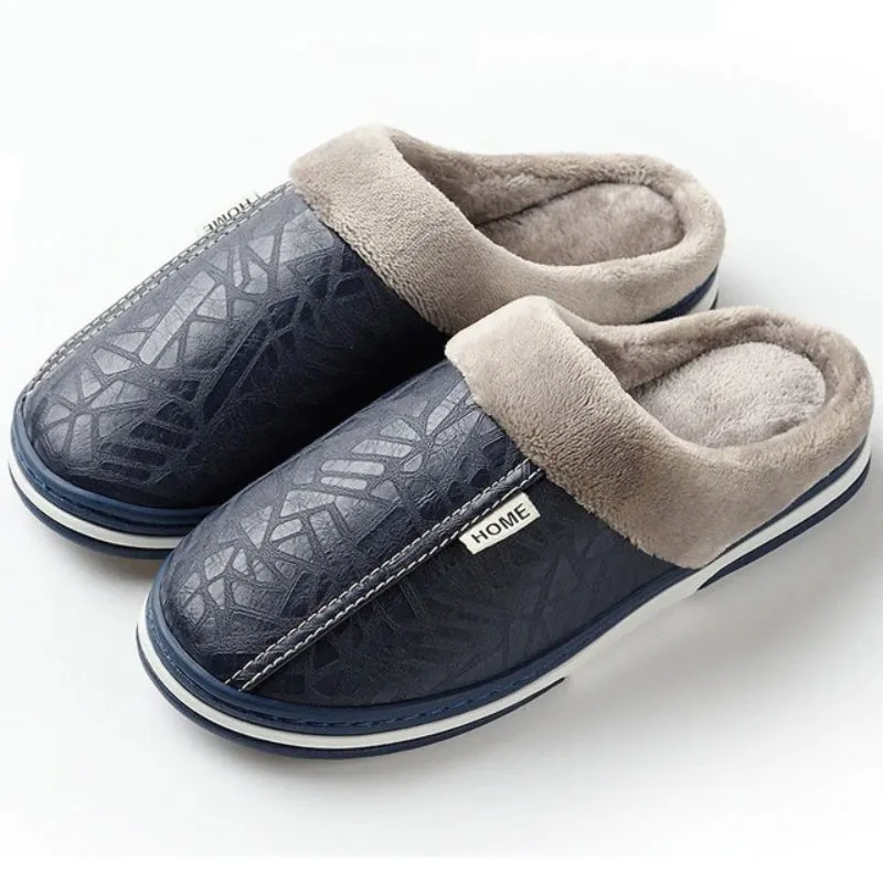 Cuzcare Fur Slippers For Men Comfy Cozy Leather Home Shoes