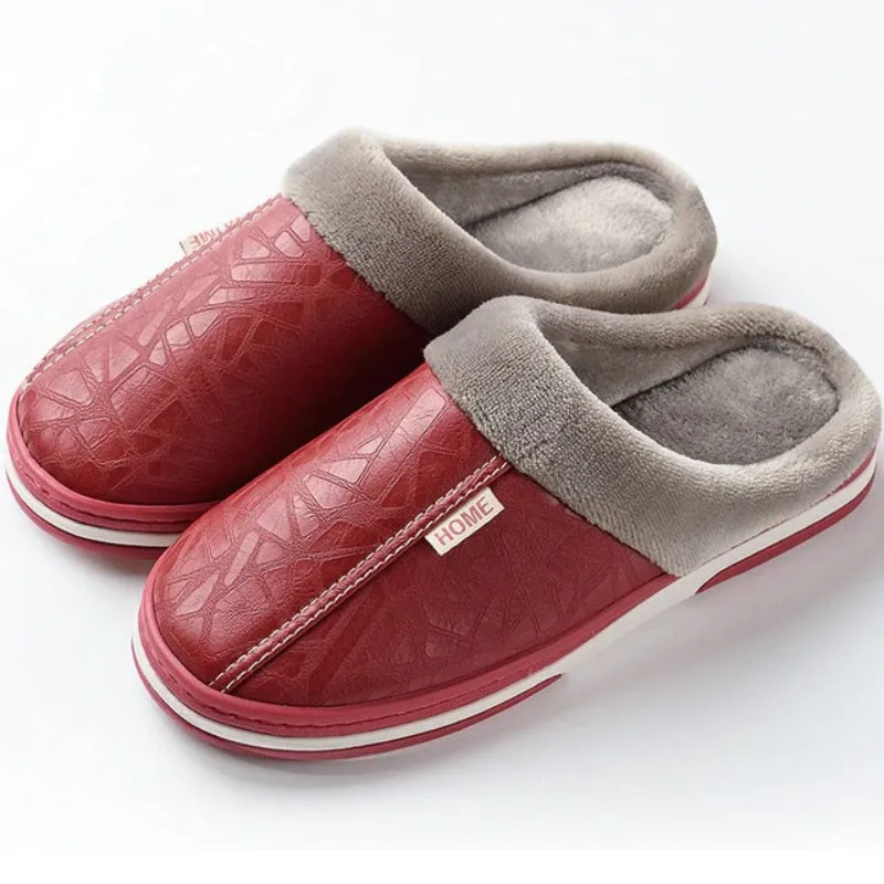Cuzcare Fur Slippers For Men Comfy Cozy Leather Home Shoes