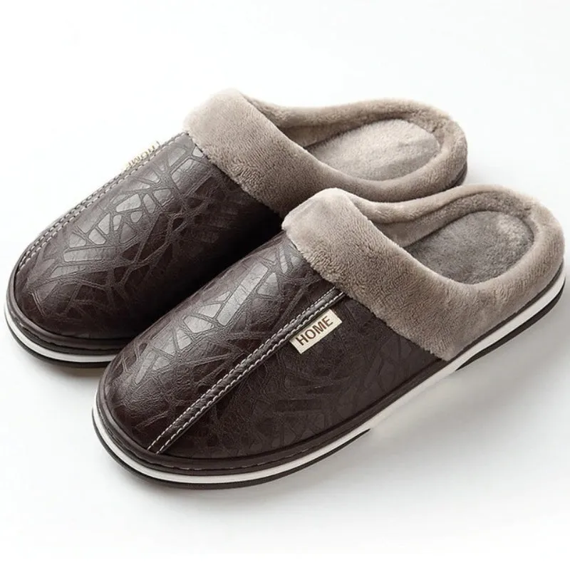 Cuzcare Fur Slippers For Men Comfy Cozy Leather Home Shoes