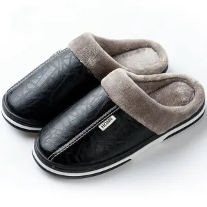 Cuzcare Fur Slippers For Men Comfy Cozy Leather Home Shoes