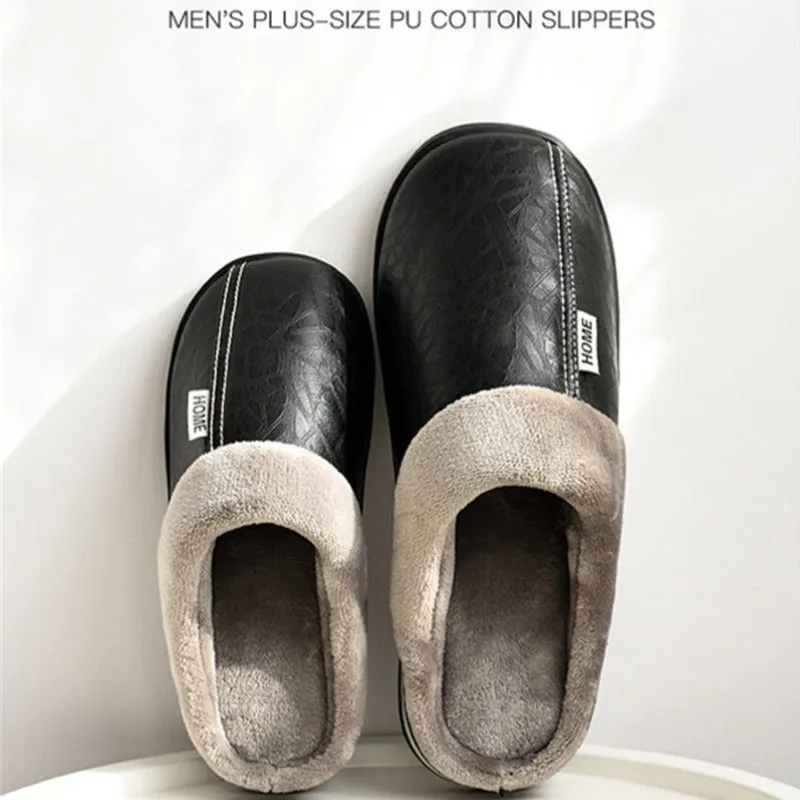 Cuzcare Fur Slippers For Men Comfy Cozy Leather Home Shoes