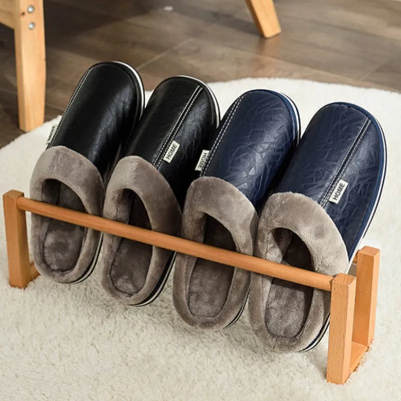 Cuzcare Fur Slippers For Men Comfy Cozy Leather Home Shoes