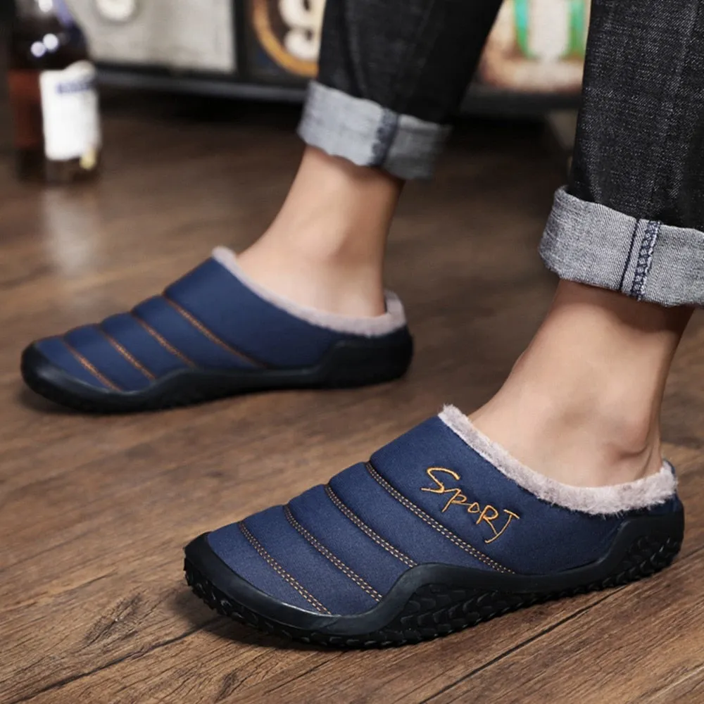 Cuzcare Fur Slippers For Men Warm Anti-slip Winter Shoes