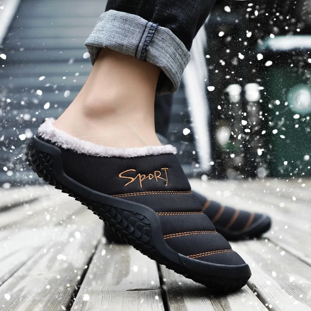 Cuzcare Fur Slippers For Men Warm Anti-slip Winter Shoes