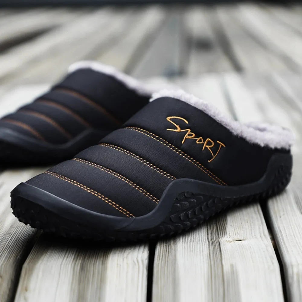 Cuzcare Fur Slippers For Men Warm Anti-slip Winter Shoes