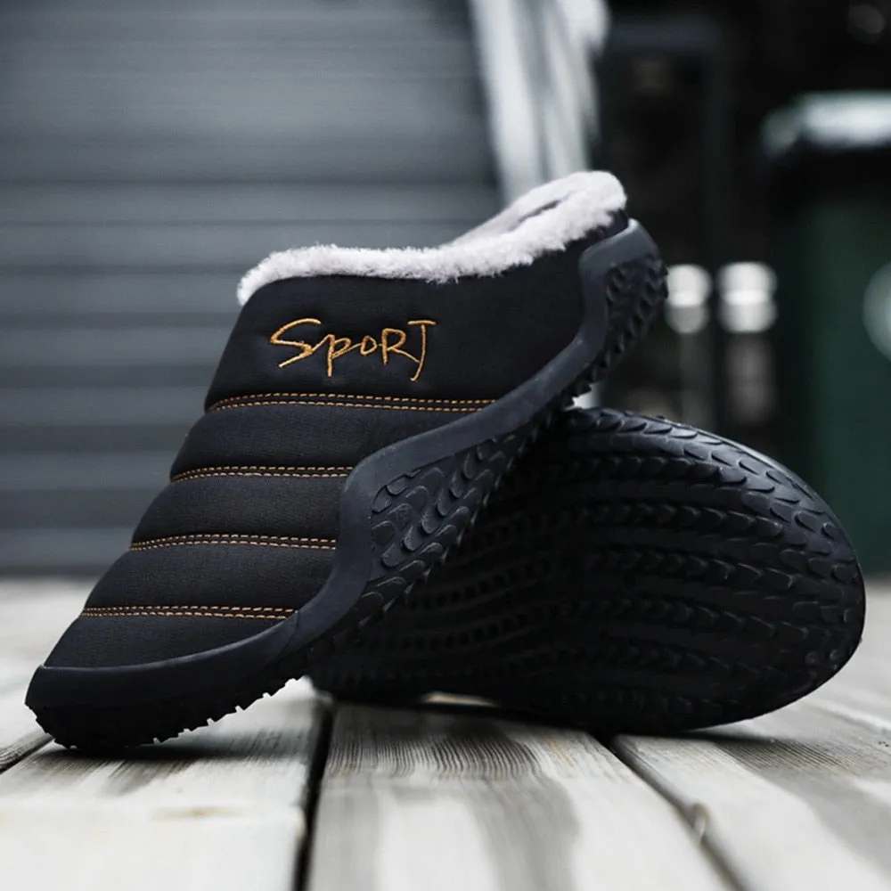 Cuzcare Fur Slippers For Men Warm Anti-slip Winter Shoes