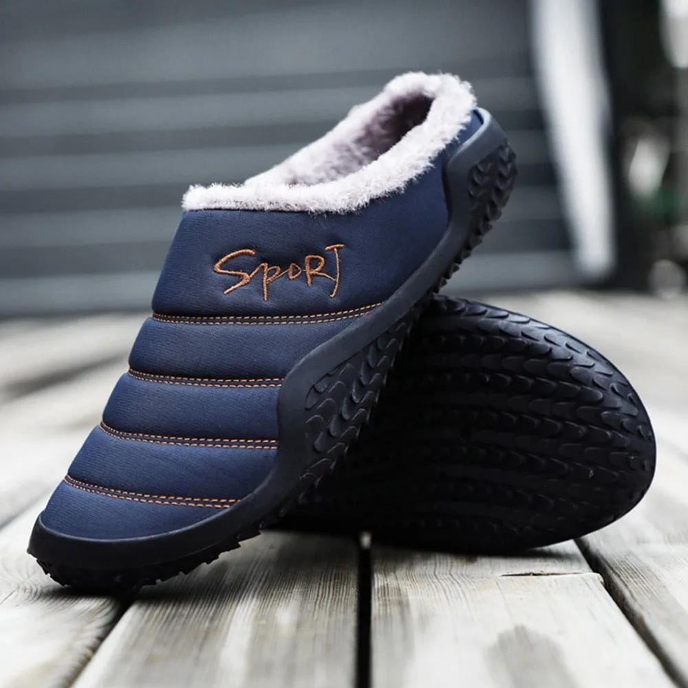 Cuzcare Fur Slippers For Men Warm Anti-slip Winter Shoes