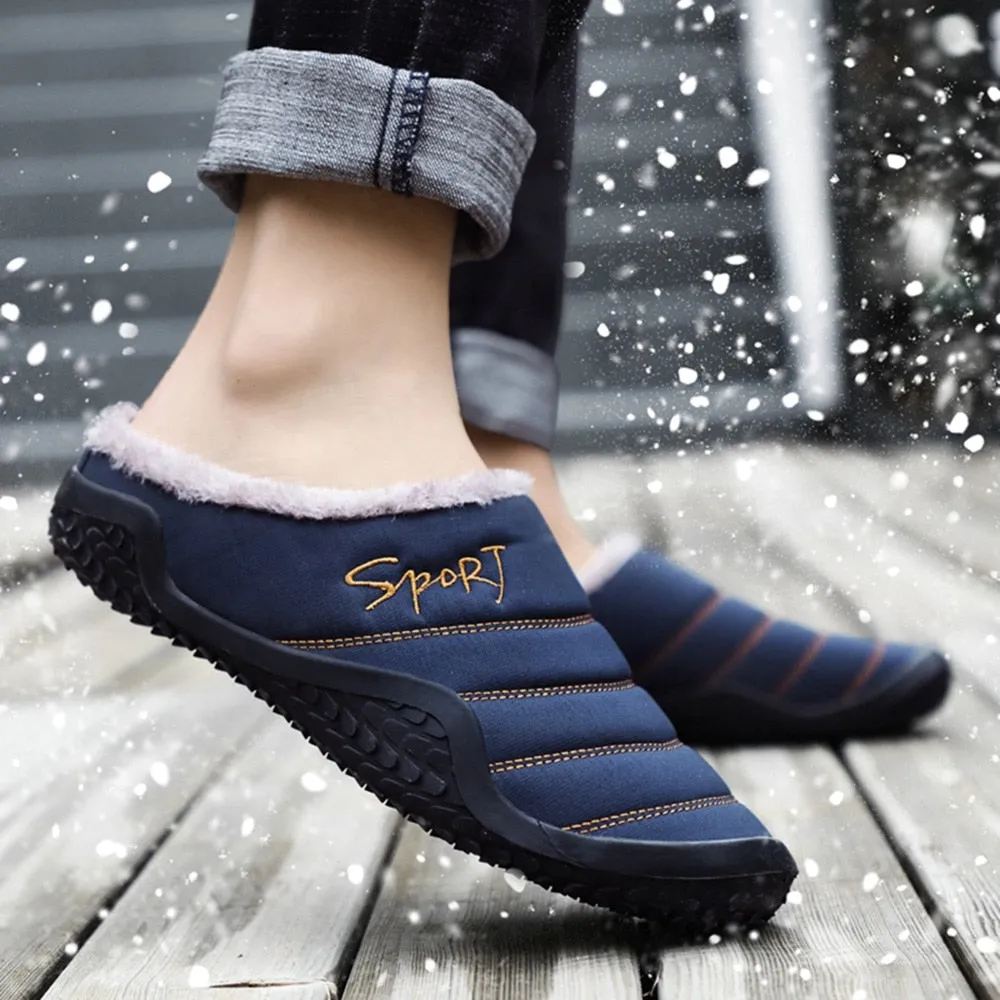 Cuzcare Fur Slippers For Men Warm Anti-slip Winter Shoes