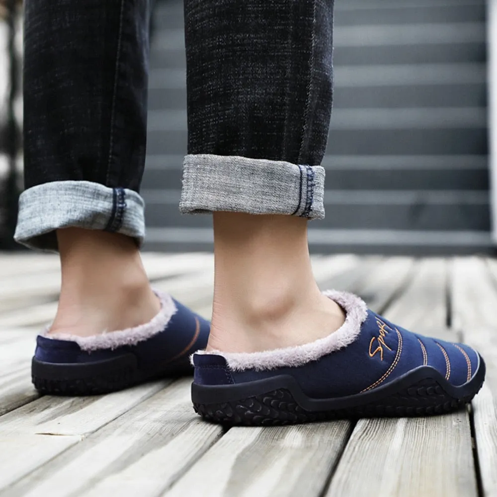 Cuzcare Fur Slippers For Men Warm Anti-slip Winter Shoes