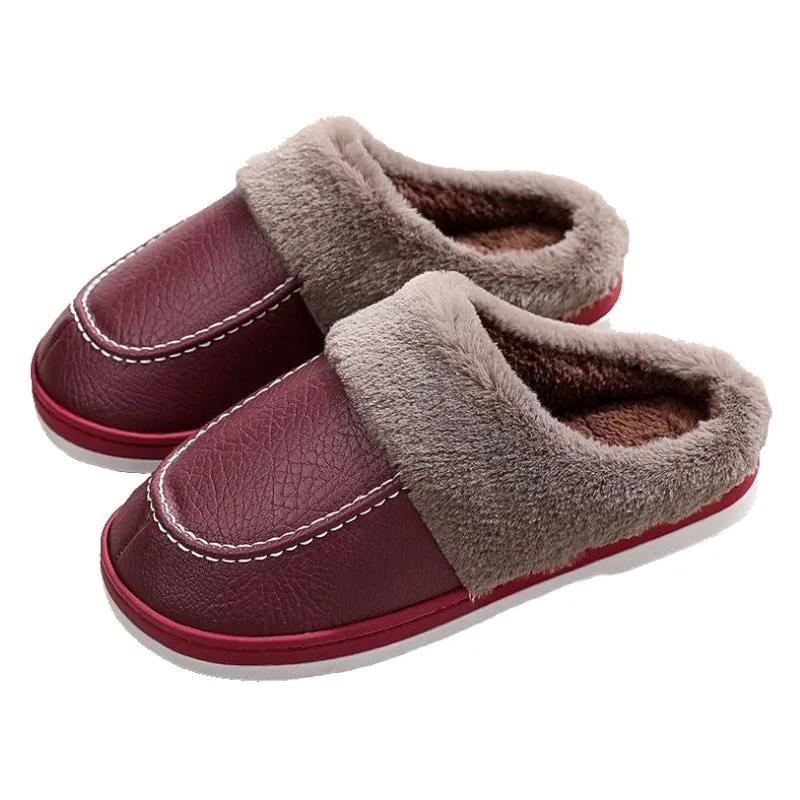 Cuzcare Men PU Winter Slippers Fur Indoor Shoes