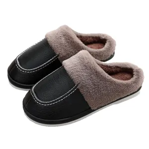 Cuzcare Men PU Winter Slippers Fur Indoor Shoes