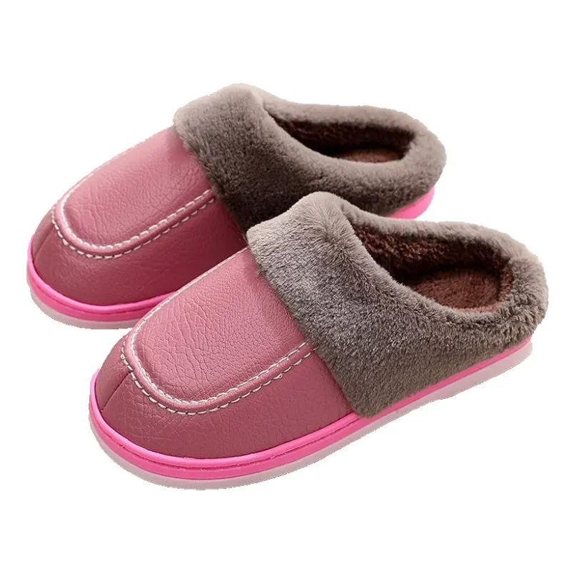 Cuzcare Men PU Winter Slippers Fur Indoor Shoes