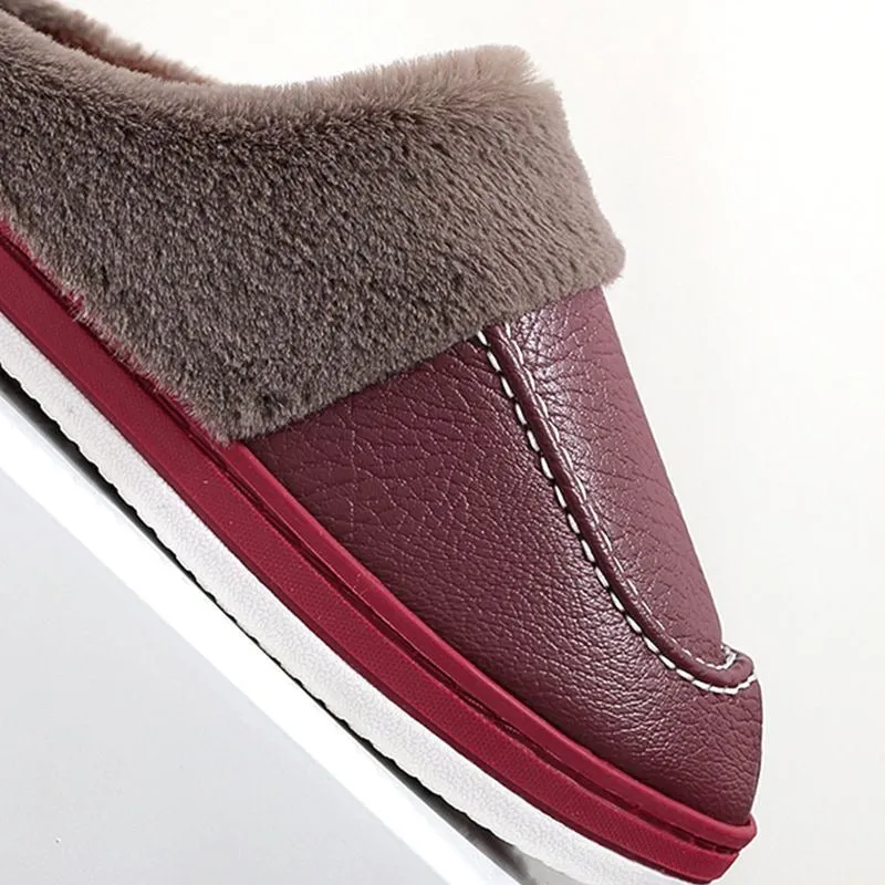Cuzcare Men PU Winter Slippers Fur Indoor Shoes