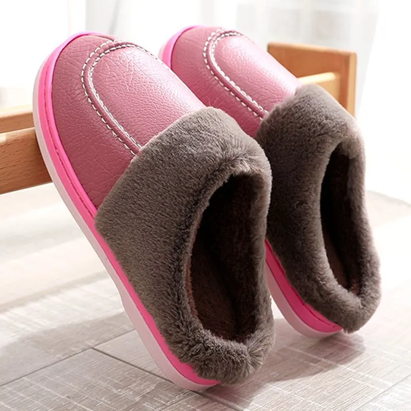 Cuzcare Men PU Winter Slippers Fur Indoor Shoes