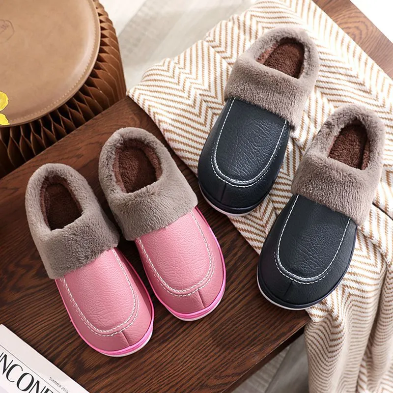 Cuzcare Men PU Winter Slippers Fur Indoor Shoes