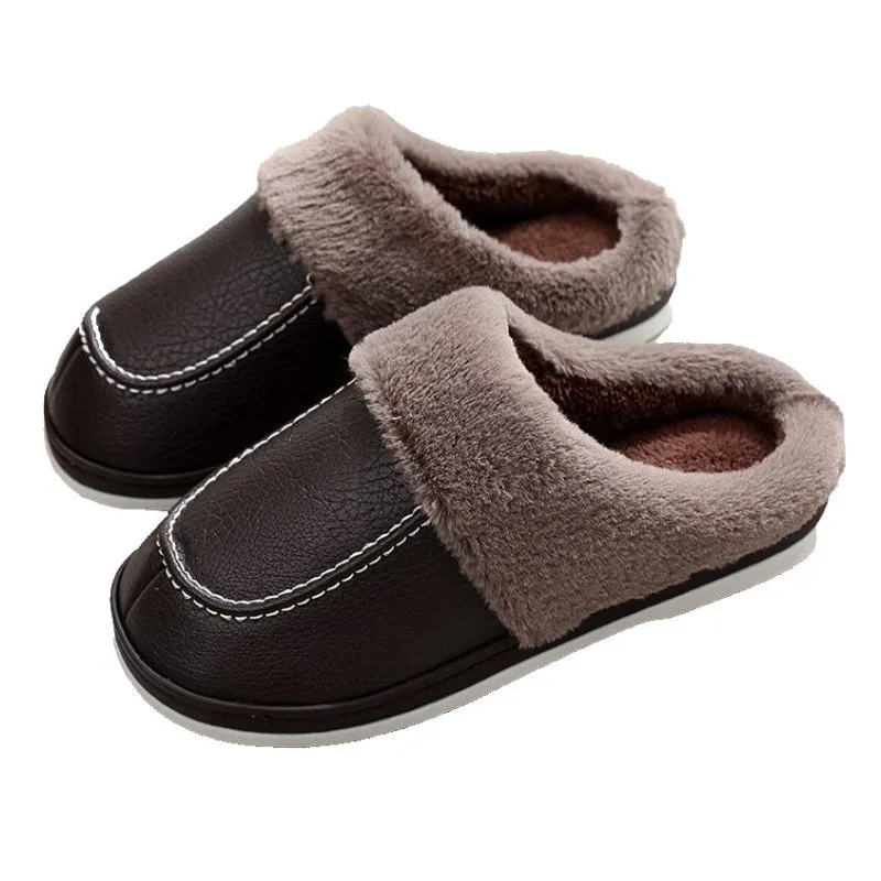 Cuzcare Men PU Winter Slippers Fur Indoor Shoes