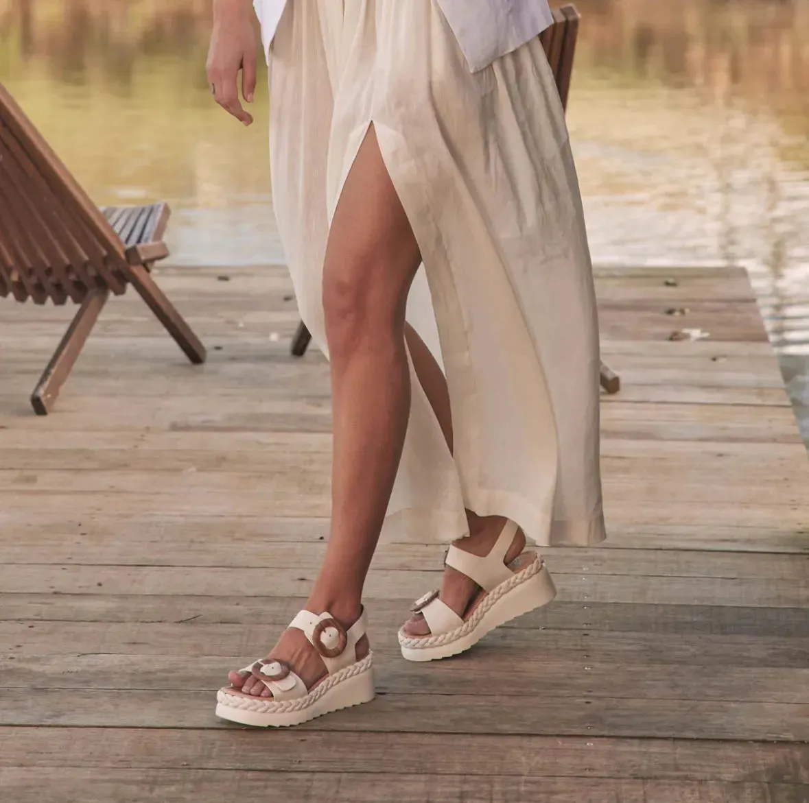 EOS Premium Leather Platform Sandals in Elegant Bone Color for Menorca Collection