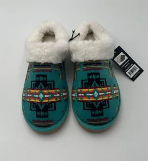 Fur Aztec Indoor Slippers - Turquoise