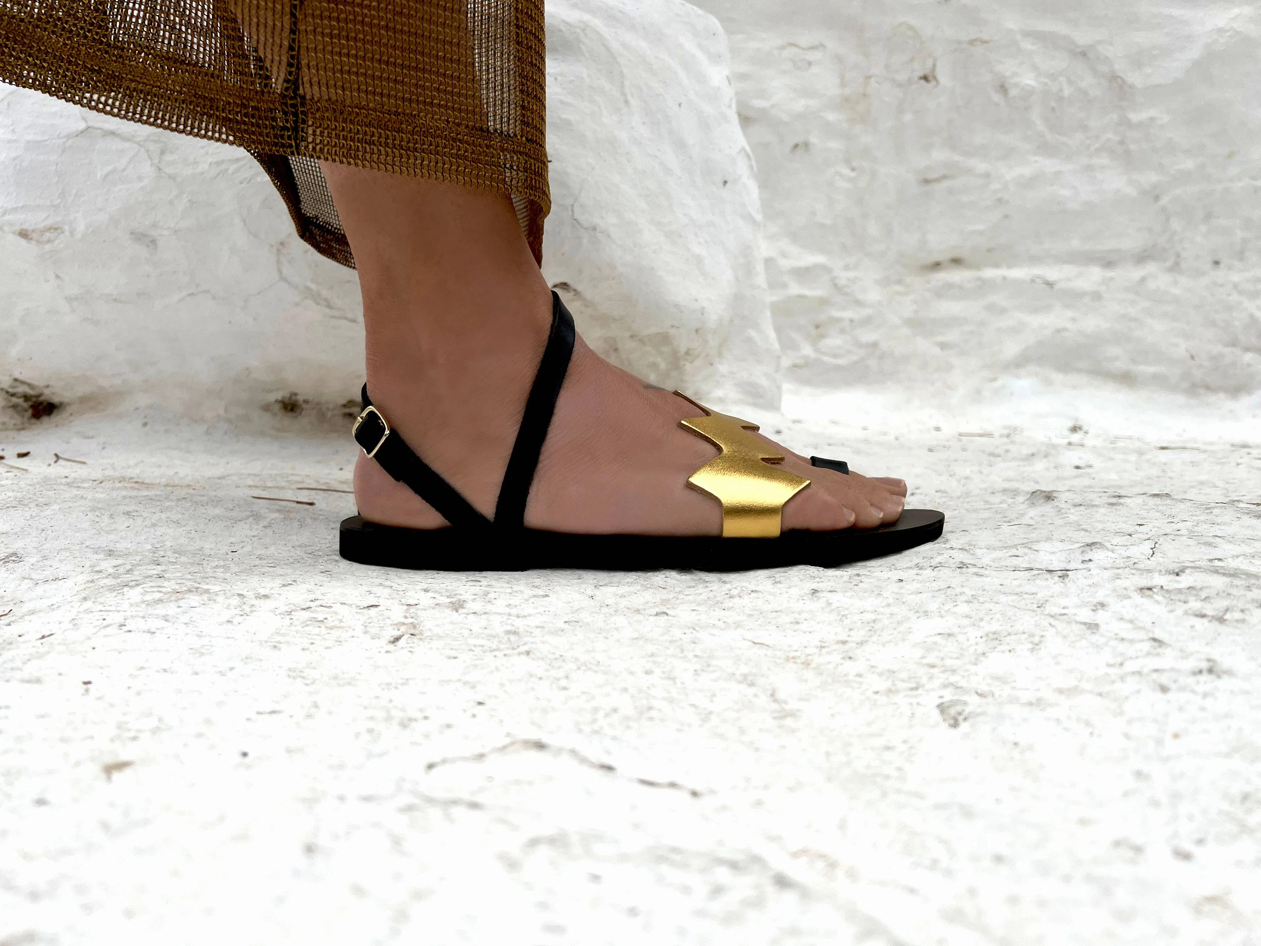 Handmade Leather Sandal : Aristea Gold Pattern: 37 / Sample Design Colors