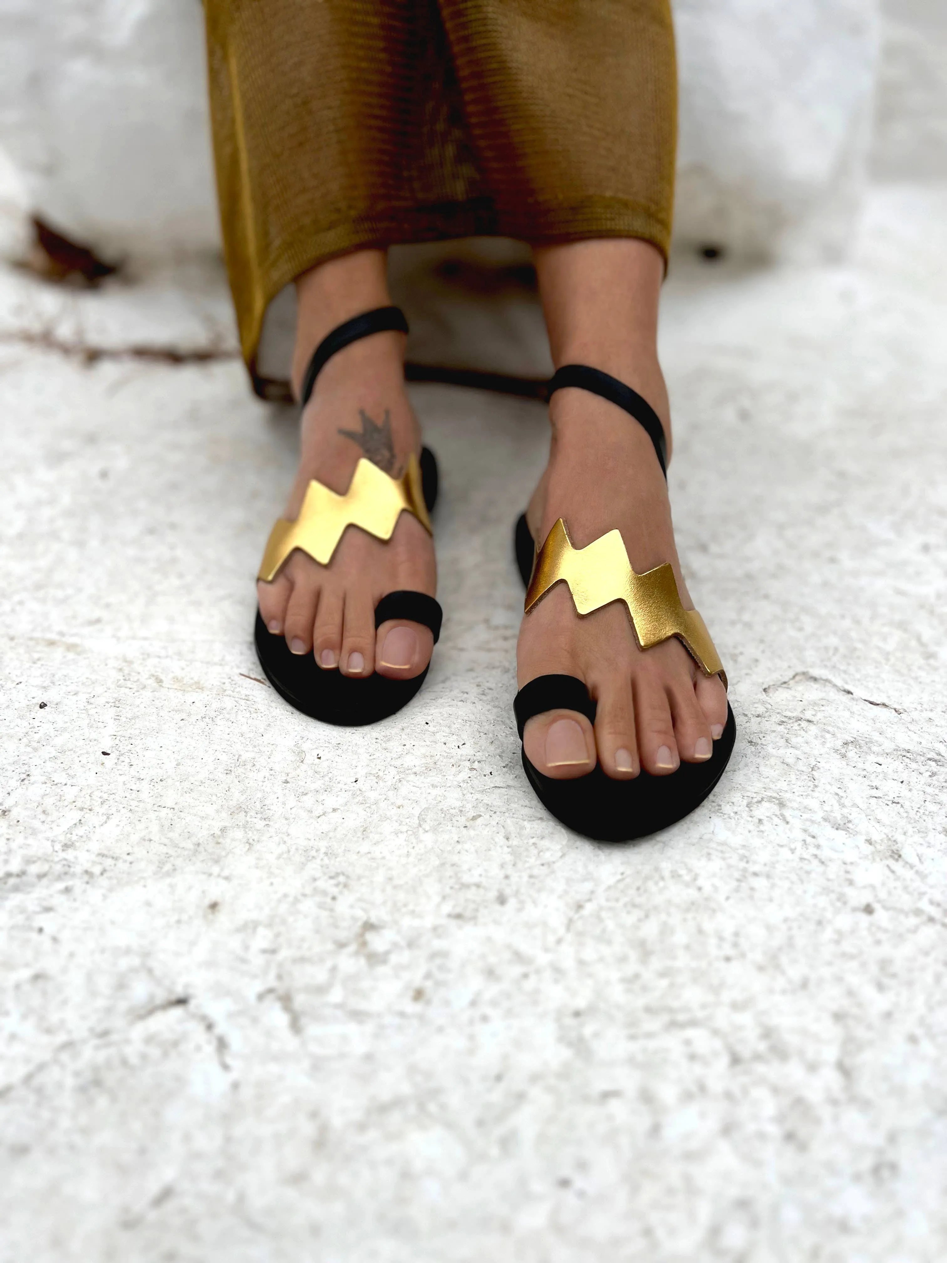 Handmade Leather Sandal : Aristea Gold Pattern: 37 / Sample Design Colors
