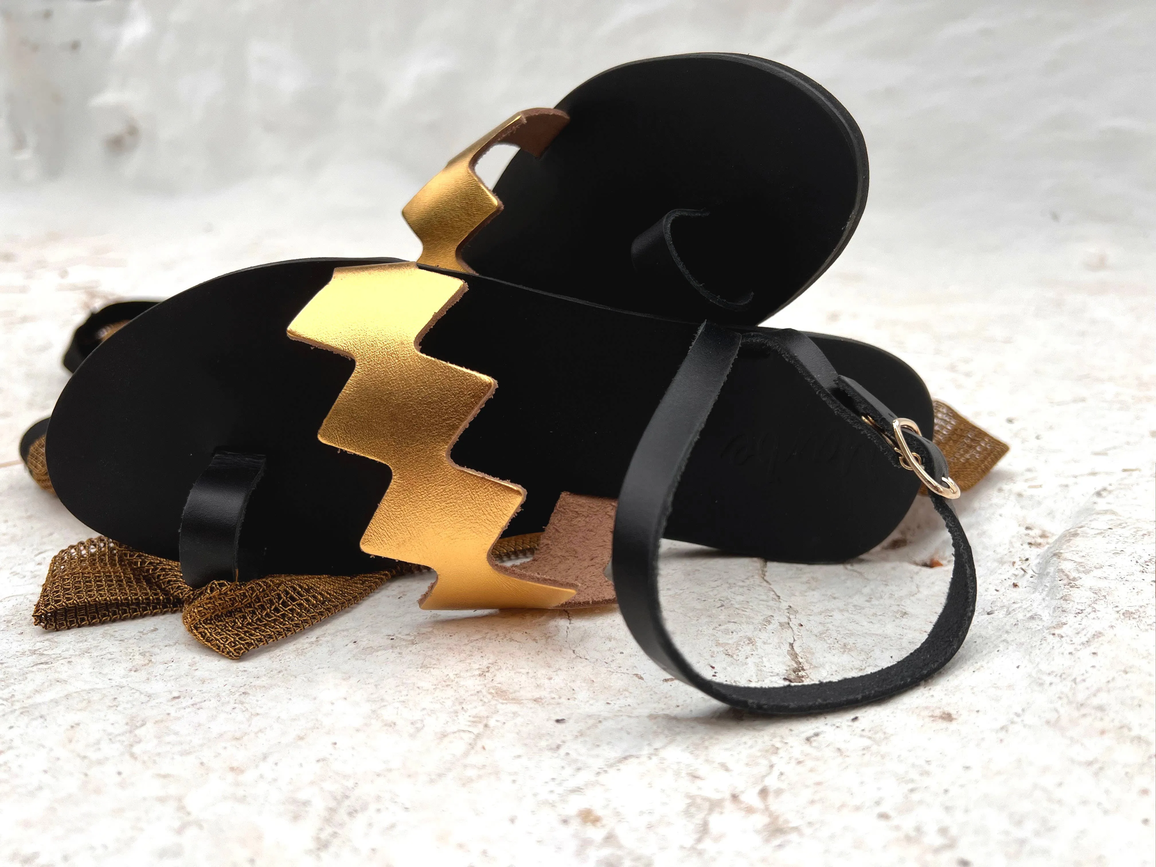 Handmade Leather Sandal : Aristea Gold Pattern: 38 / Sample Design Colors