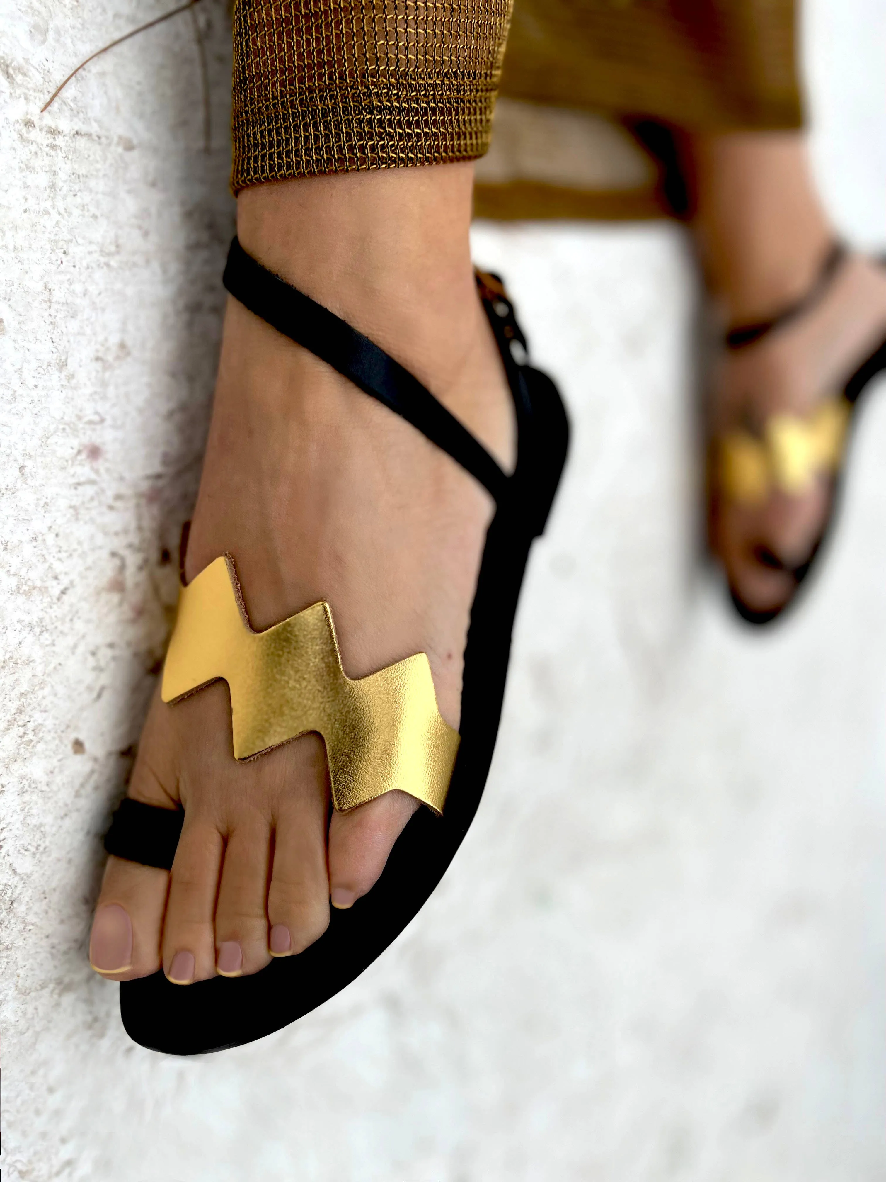 Handmade Leather Sandal : Aristea Gold Pattern: 38 / Sample Design Colors