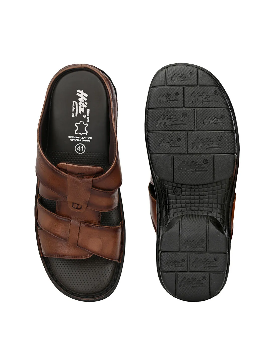 HITZ9614 Men's Brown Leather Casual Open Slipper