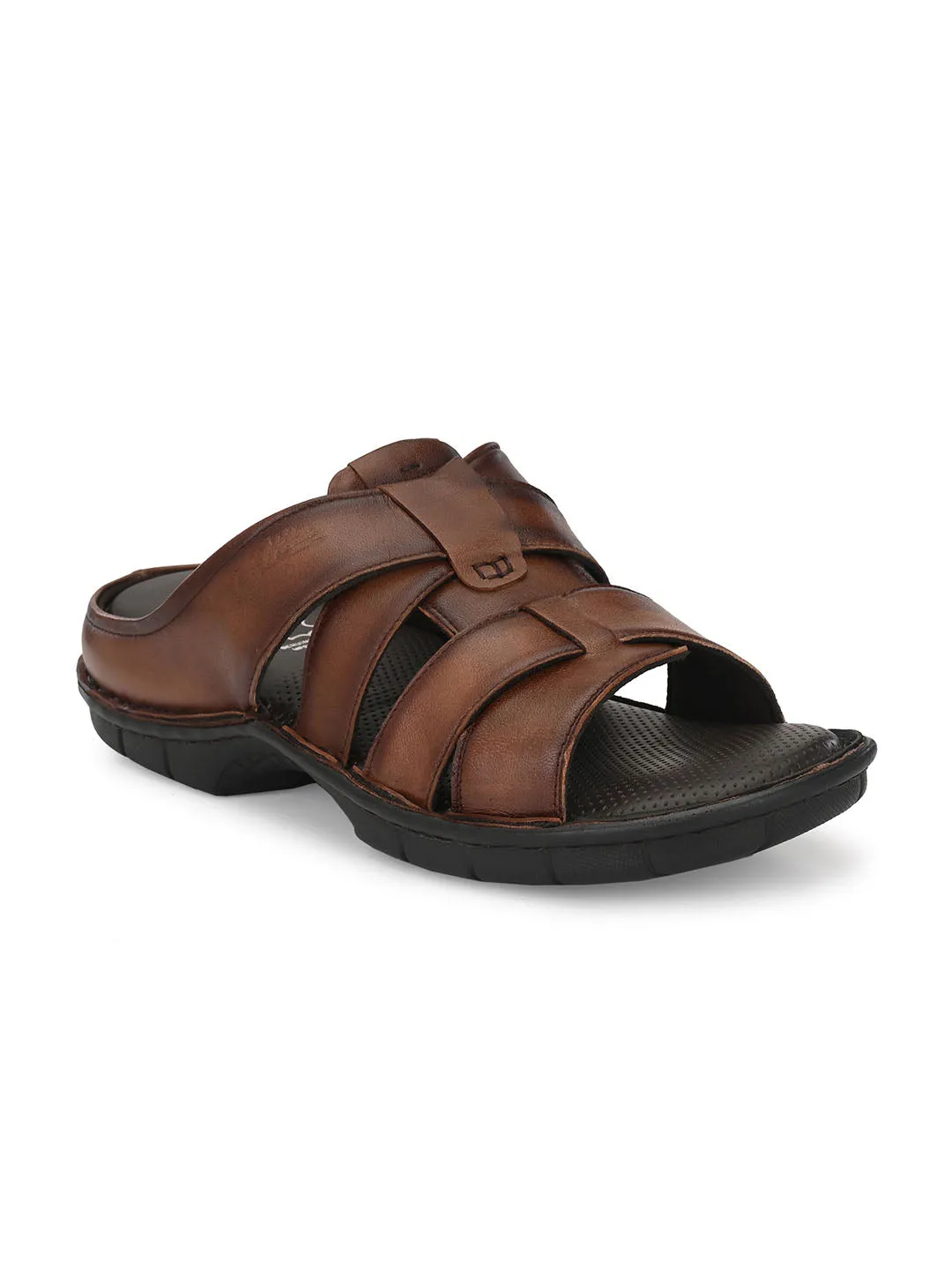 HITZ9614 Men's Brown Leather Casual Open Slipper