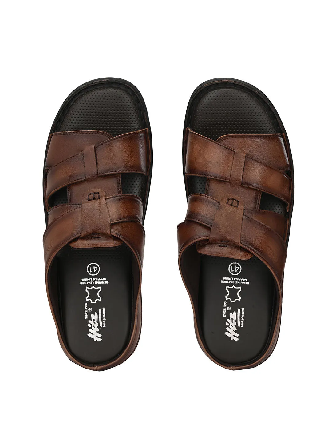 HITZ9614 Men's Brown Leather Casual Open Slipper