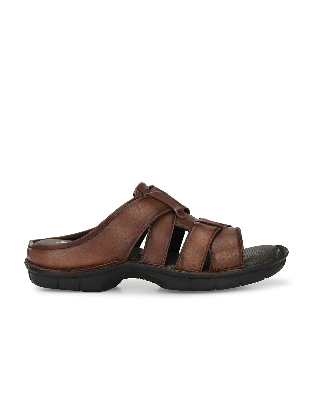 HITZ9614 Men's Brown Leather Casual Open Slipper