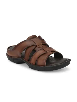 HITZ9614 Men's Brown Leather Casual Open Slipper