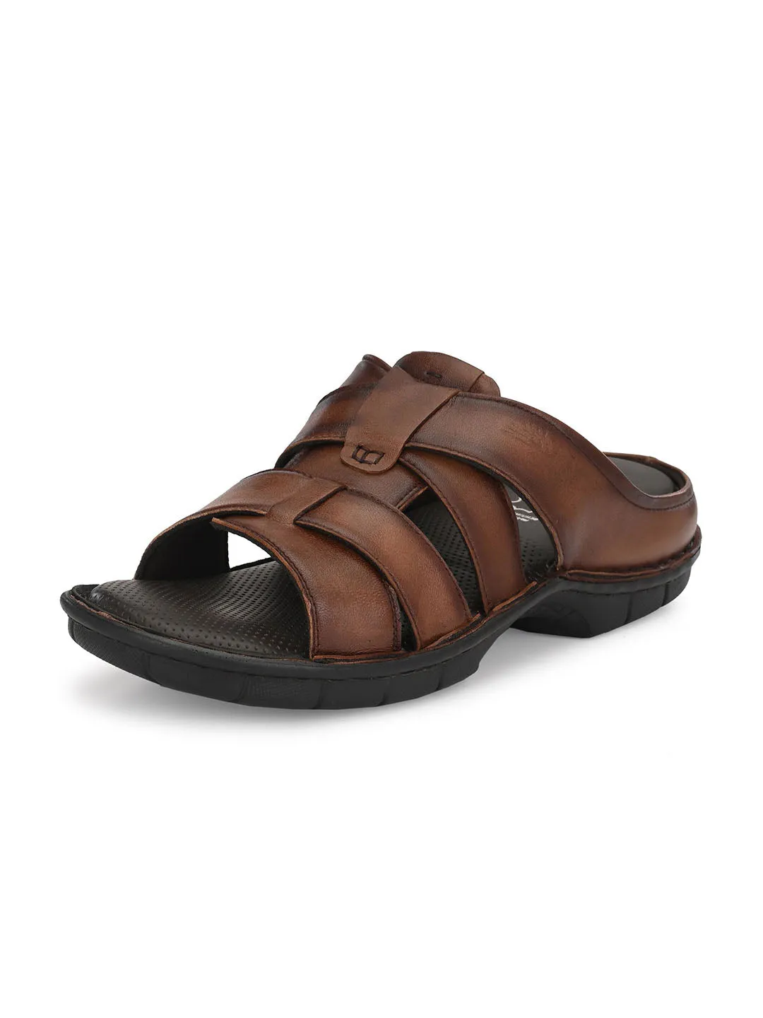 HITZ9614 Men's Brown Leather Casual Open Slipper