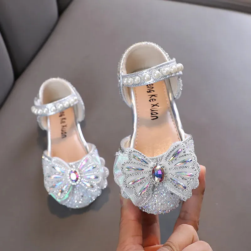 Kids Lace Bow Sandals Cute Girls Colorful Rhinestone Sandals Children's Princess Party Sandals - YGSD50615