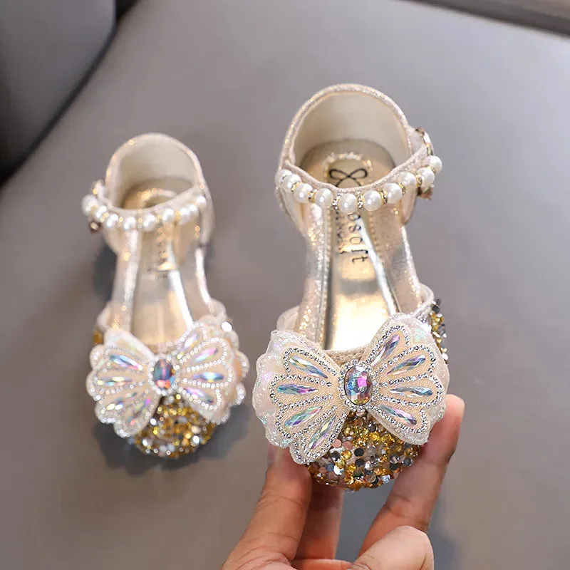 Kids Lace Bow Sandals Cute Girls Colorful Rhinestone Sandals Children's Princess Party Sandals - YGSD50615