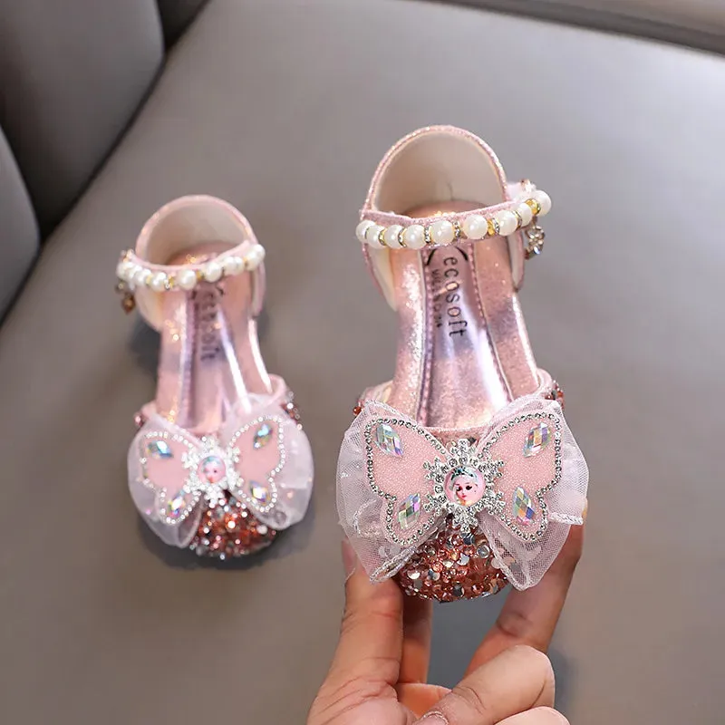 Kids Lace Bow Sandals Cute Girls Colorful Rhinestone Sandals Children's Princess Party Sandals - YGSD50615