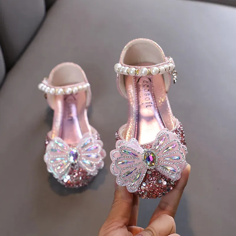 Kids Lace Bow Sandals Cute Girls Colorful Rhinestone Sandals Children's Princess Party Sandals - YGSD50615