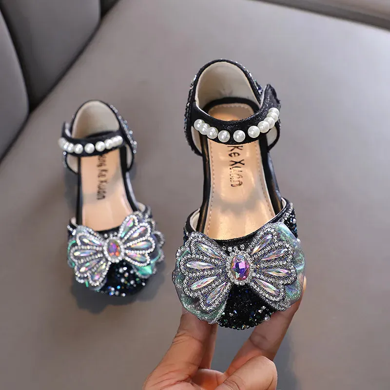Kids Lace Bow Sandals Cute Girls Colorful Rhinestone Sandals Children's Princess Party Sandals - YGSD50615